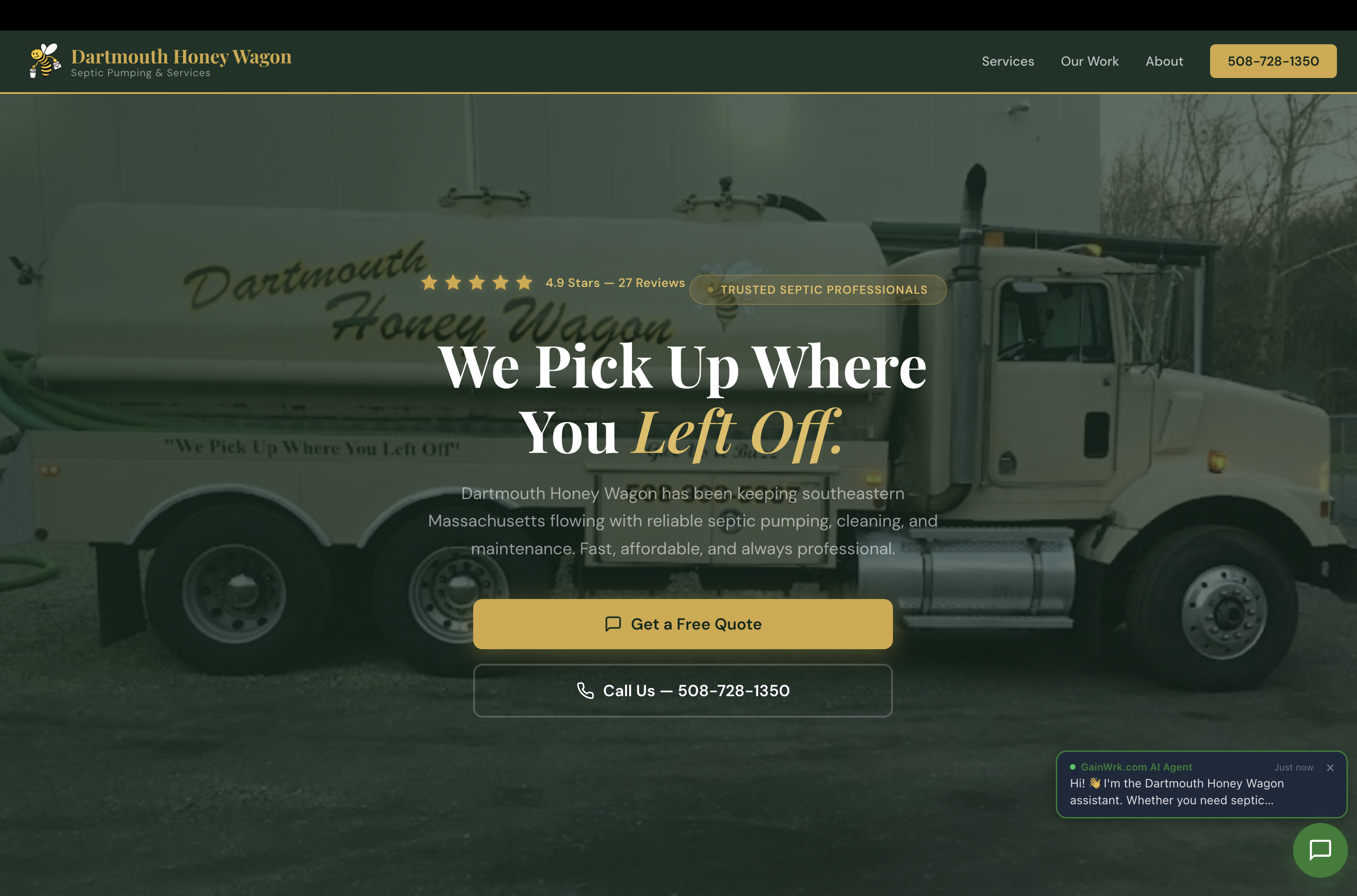 Dartmouth Honey Wagon septic services website preview
